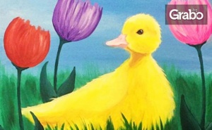 3 Часа Курс по Рисуване за Деца с Акрилни Бои Върху Платно, Плюс Напитка