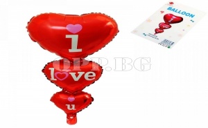 Голям Фолиран Балон Сърца с Надпис I Love You (70 См.)