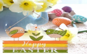 Декоративна Цветна Табелка с Пиленца Happy Easter