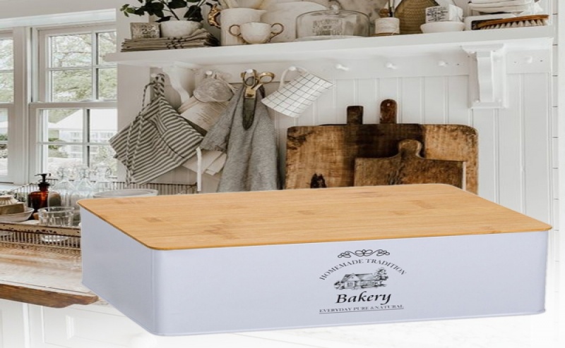Метална Кутия за Хляб с Дървен Капак Bakery — Izgodni.bg
