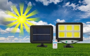 3 Броя Соларен Прожектор 200W с Подвижен Соларен Панел + Дистанционно + Стойка и Крепежни Елементи