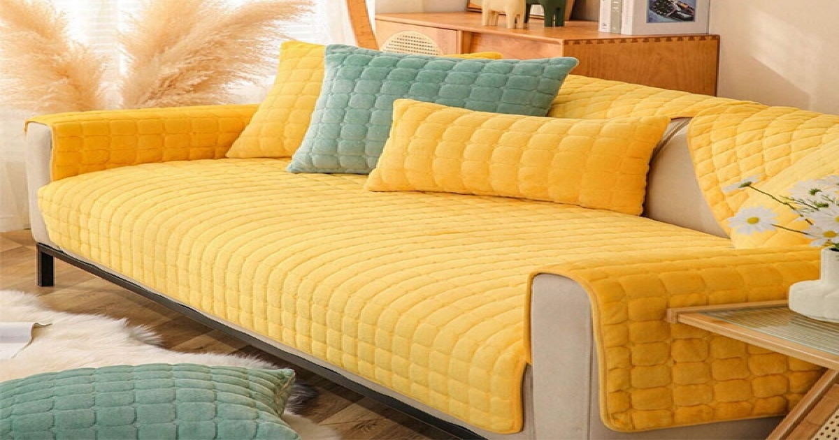 Уютно Плюшено Покривало за Диван Жълт Цвят Warm Cozy Plush Sofa Cover