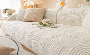 Модерно Бежово Полиестерно Покривало за Диван с Геометричен Детайл Geometric Sofa Cover